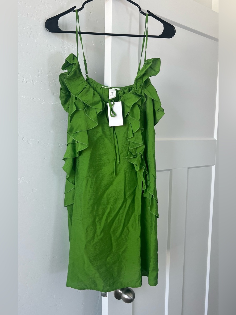 H&M Green Ruffle Spaghetti-Strap Dress